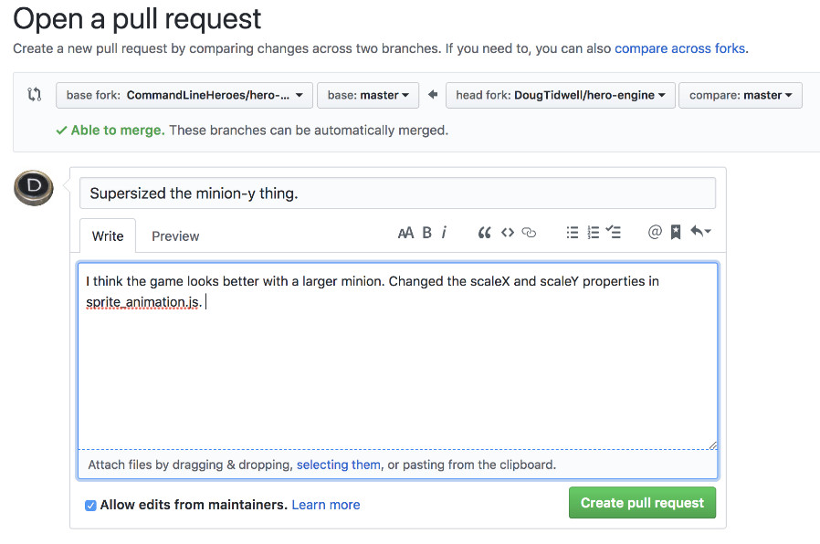 The final text of the pull request
