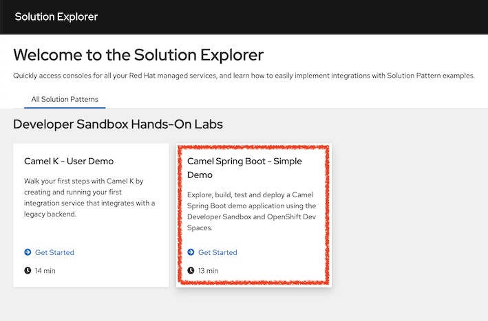 The solution explorer showing the Camel Spring Boot lab.