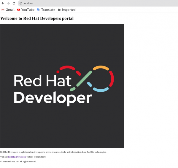 The Red Hat Developer running app.