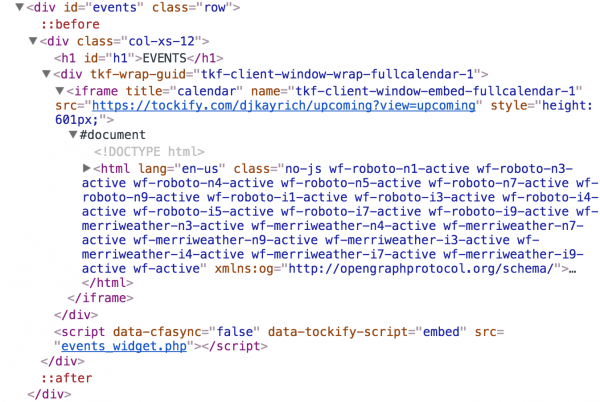 A screenshot of the HTML code shown inside the iframe object after the HTML injection.