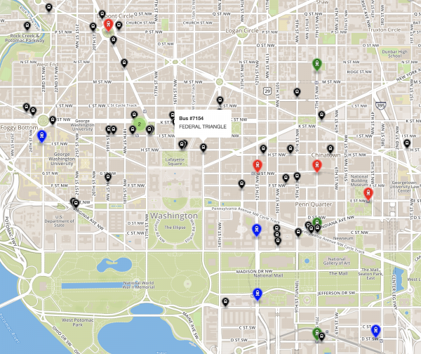 A map of transit stops in Washington DC's Federal Triangle.