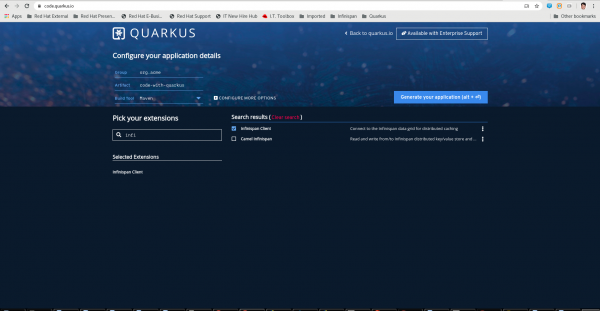 A screenshot of the download page on Quarkus.io.