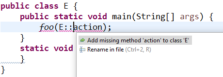 A code snippet with the quickfix option highlighted.