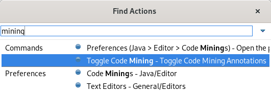 The 'Toggle Code Mining' option is highlighted.