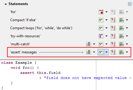 The &quot;'assert' messages&quot; setting is selected.