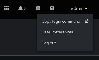 The "Copy Login Command" button available in the upper right OpenShift Console