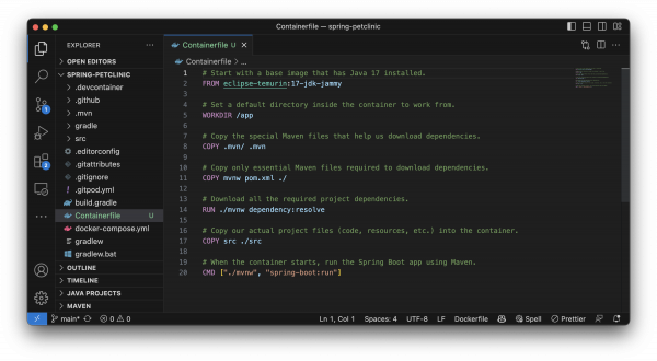 A screenshot of the Containerfile in VSCode.