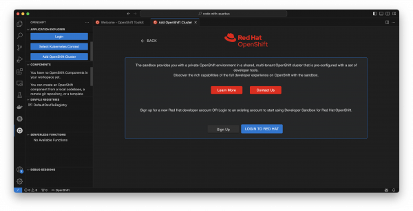 A screenshot of the registration screen for a Developer Sandbox within the OpenShift Toolkit.