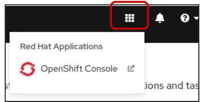 A Red Hat Applications icon offers an OpenShift Console option.
