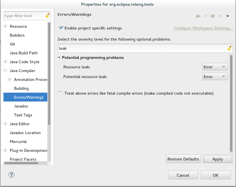 Enable Leak detection in eclipse
