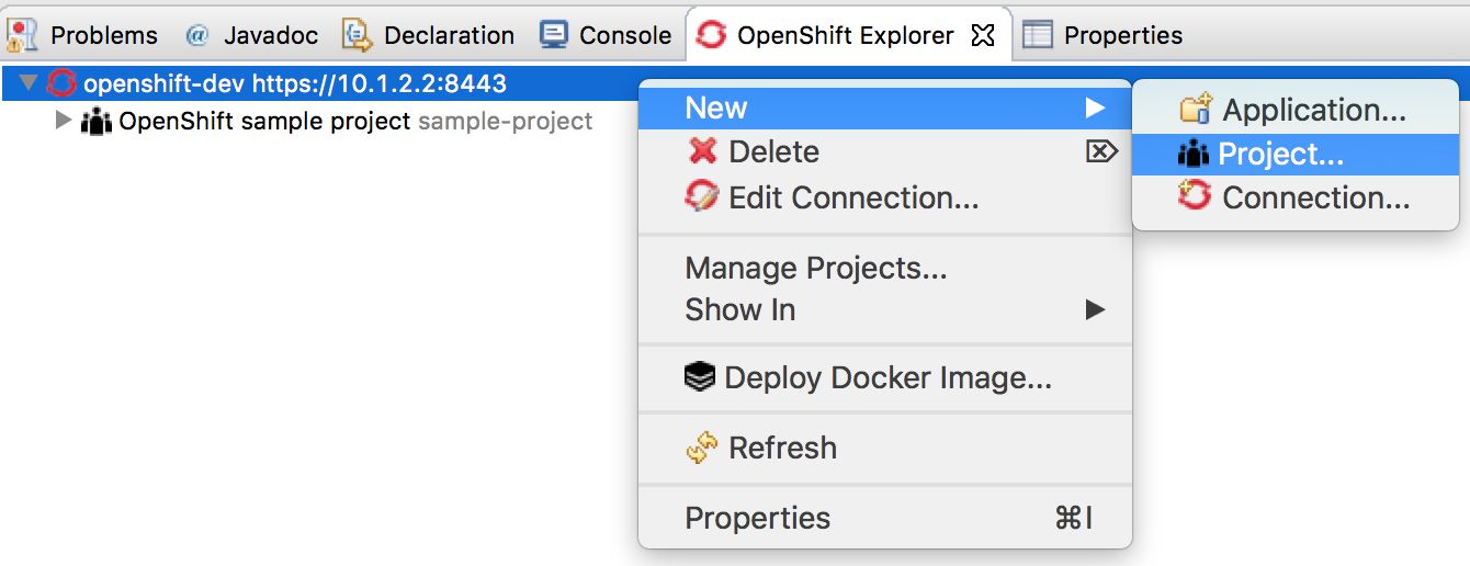 OpenShift Explorer New Project
