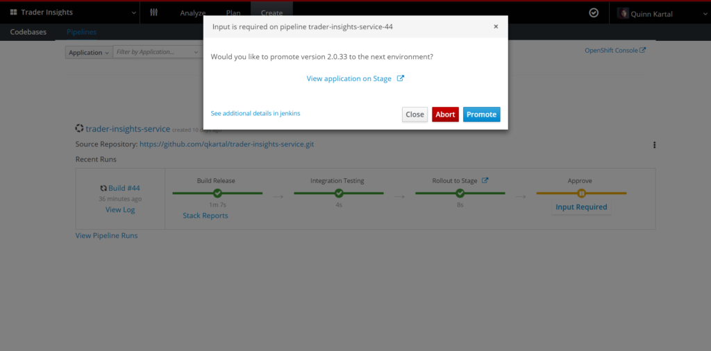 Red Hat OpenShift.io Deployment Pipelines