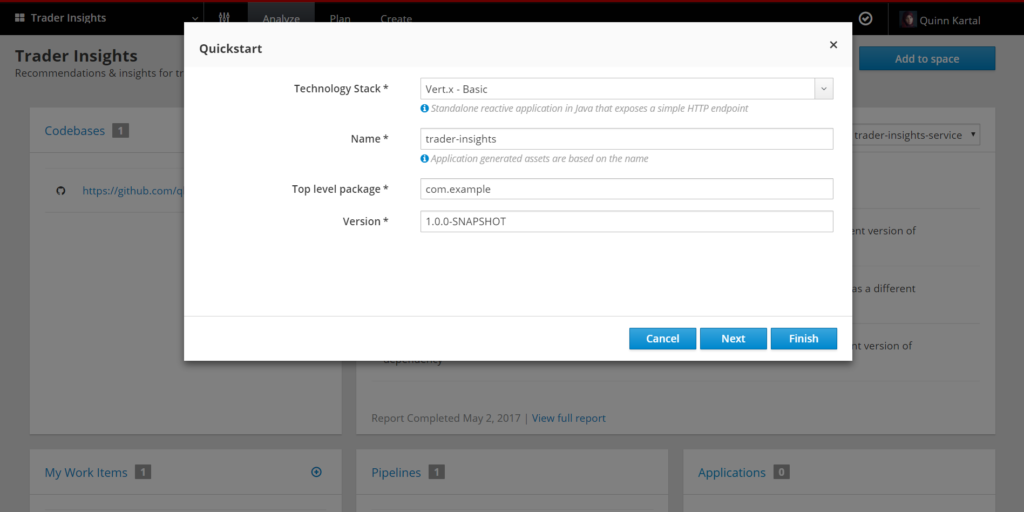 Red Hat OpenShift.io Quick Start Wizard