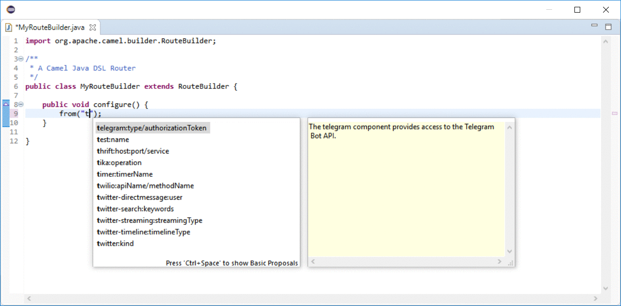 Completion of Camel URI with Java DSL in Eclipse Desktop IDE