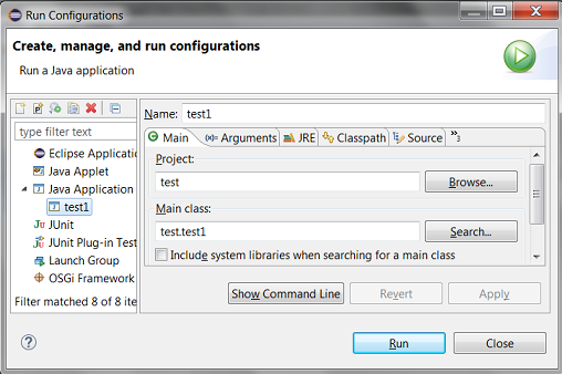 Java Launch Configuration dialog box