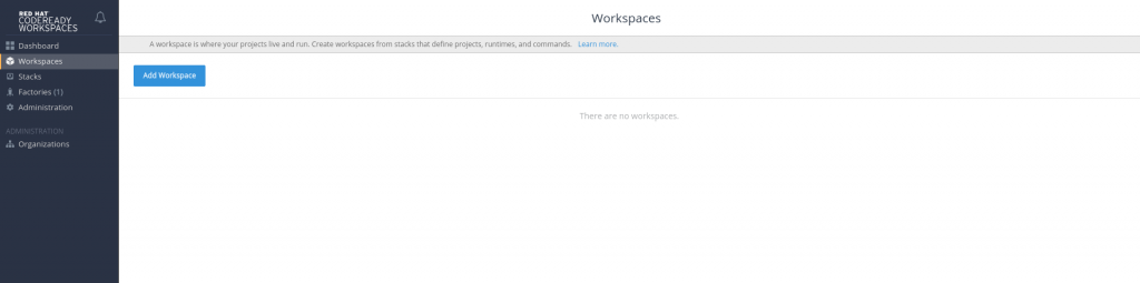 CodeReady dashboard