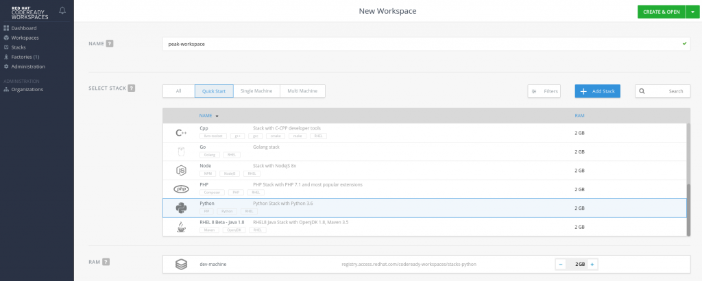 Workspace configuration