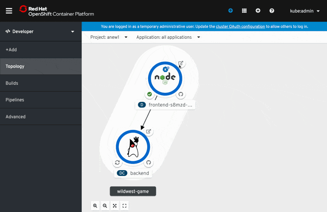 application topology view in openshift