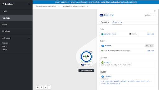 Resources view in OpenShift Developer Perspective