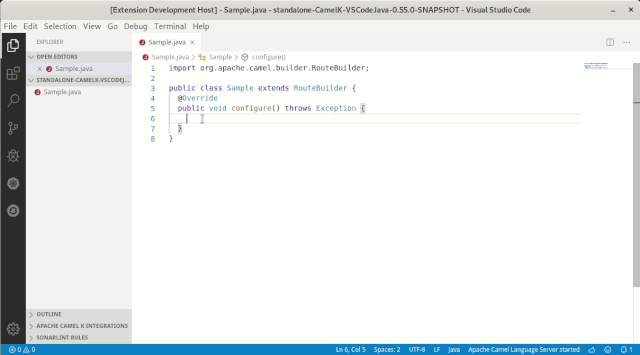 Java Completion on Standalone Camel K files