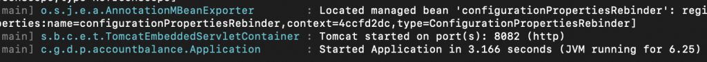 A screenshot showing the Spring Boot start time at command prompt.