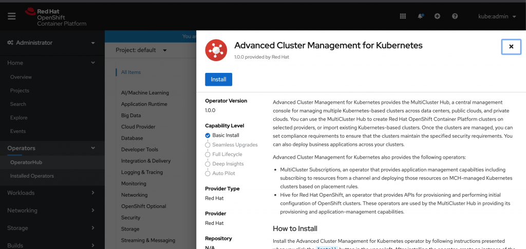 Installing Red Hat Advanced Cluster Management (ACM) for Kubernetes