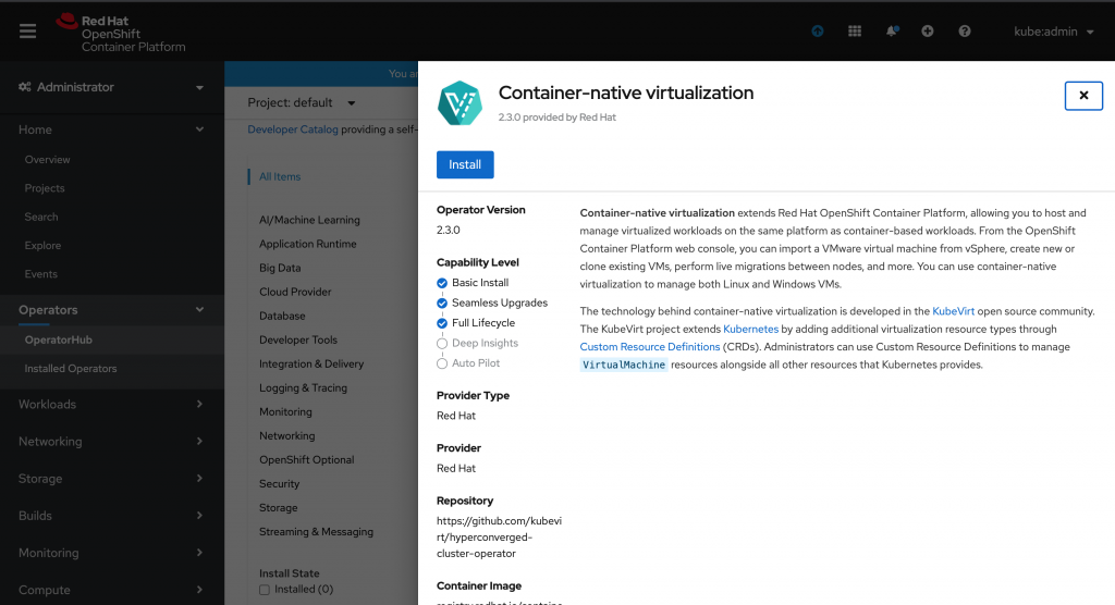 Enable container-native virtualization on Red Hat OpenShift and AWS