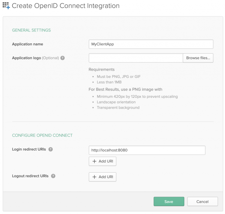Use the 'Create OpenID Connect Integration' dialog to create the Okta app.