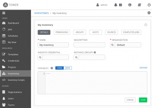 This form creates the Ansible Tower inventory.