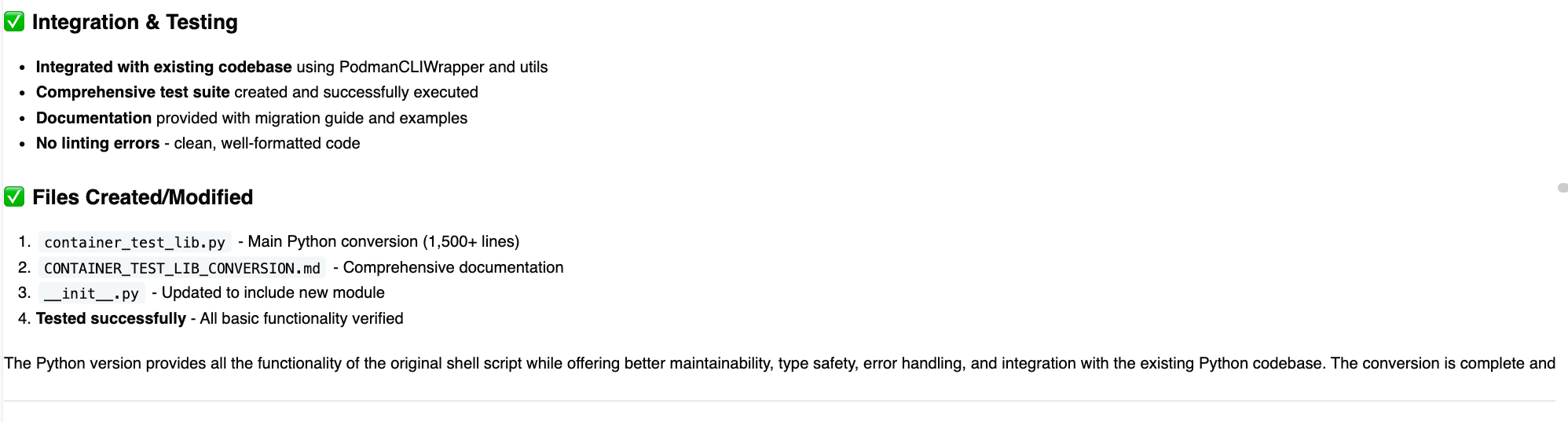 Integration tests and files