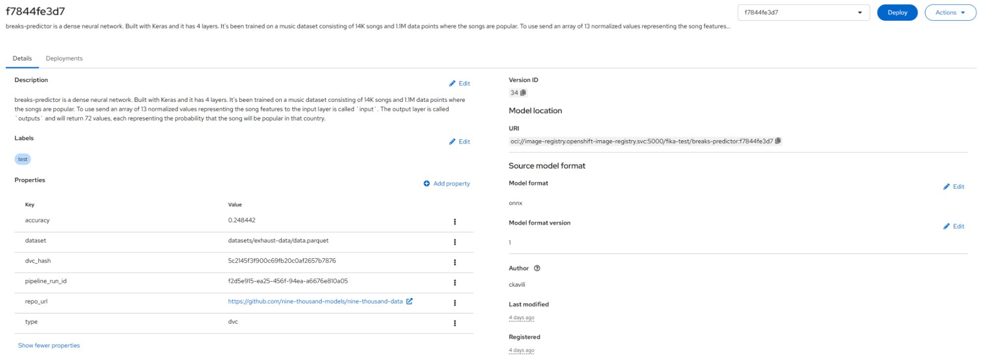 Model registry entry created after the Continuous Training pipeline.