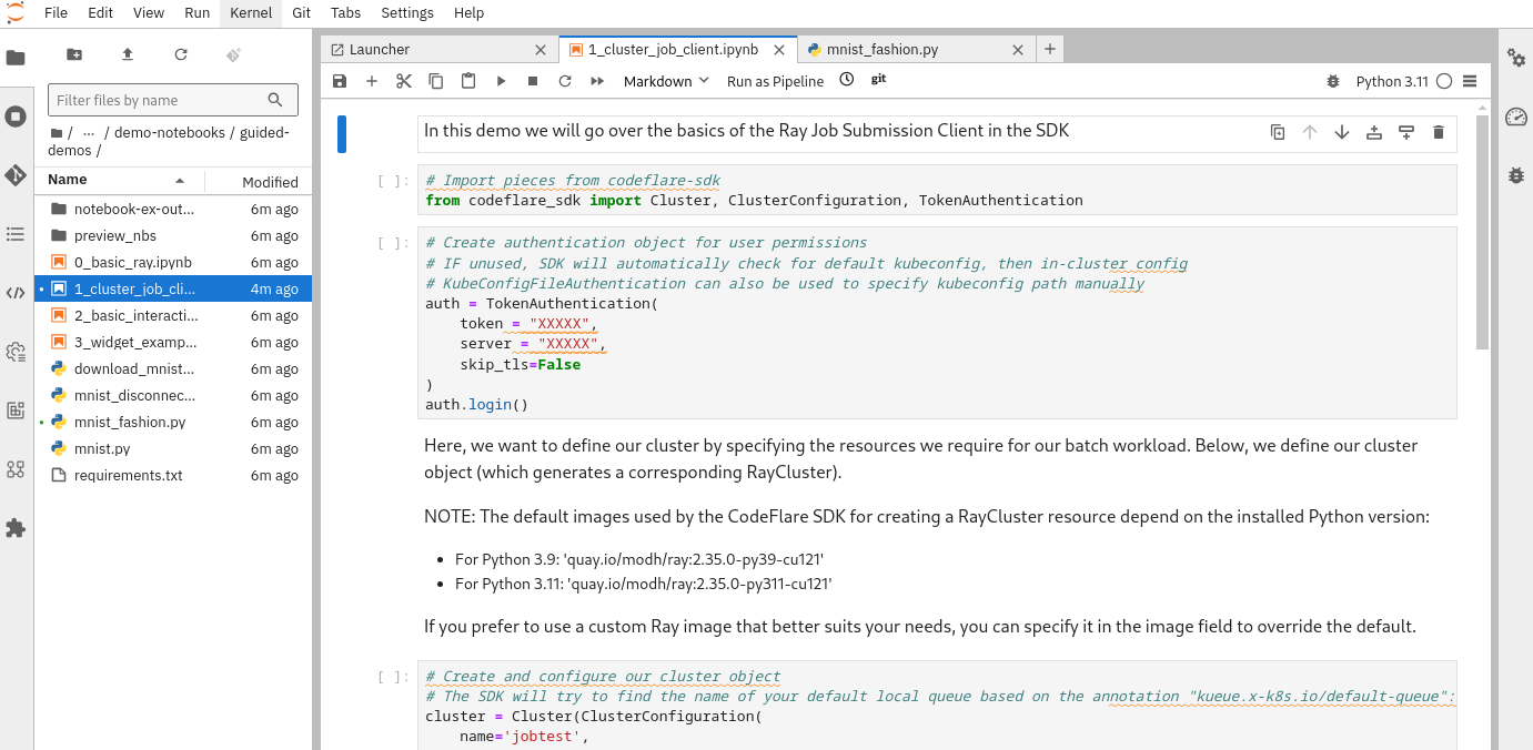 Shows the example Ray training notebook in the Jupyter Notebook server