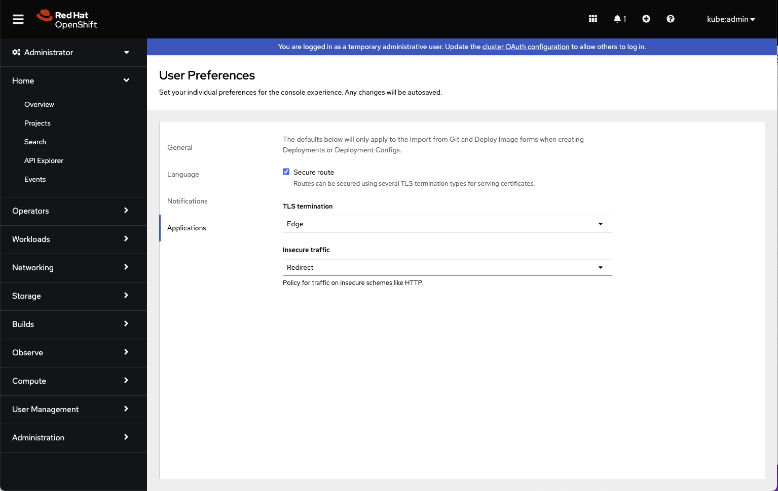 User Preferences - Default route settings