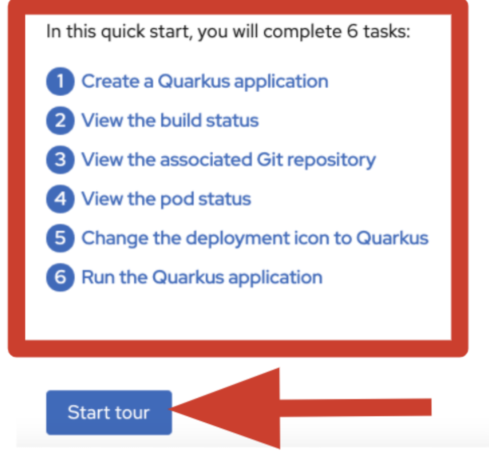 The six tasks are shown, along with the option to start the tour.