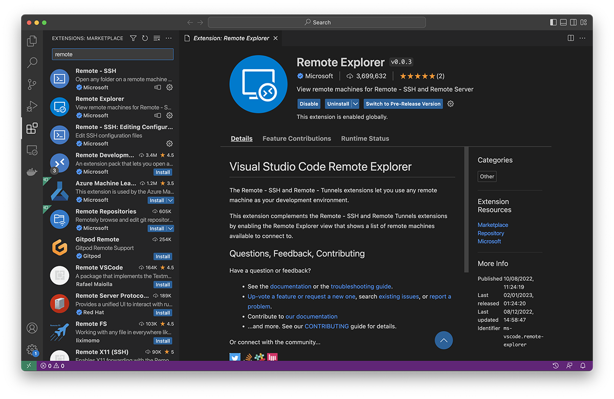 VS Code with Remote Extensions Installed