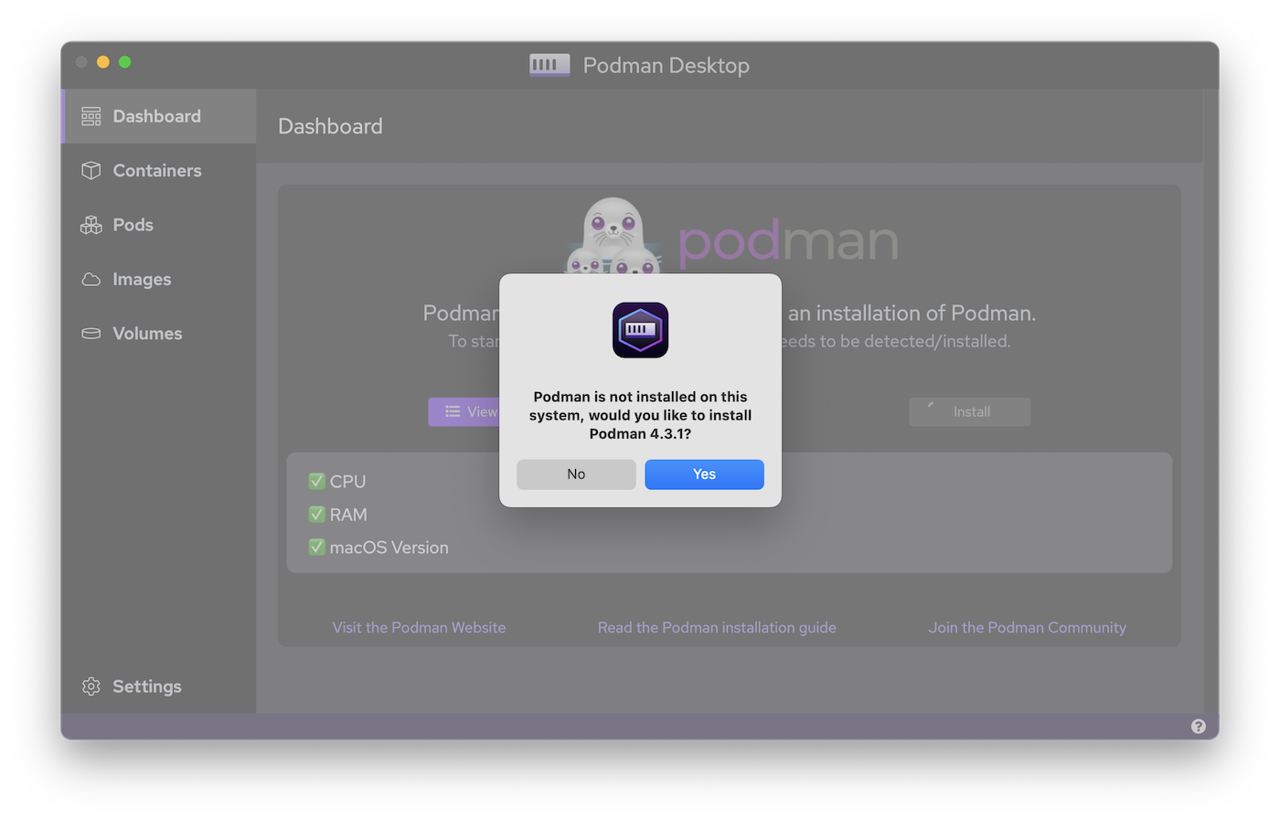 Podman Desktop GUI