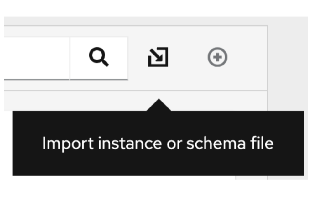 The Import instance or schema file button in is at the top right of the AtlasMap screen.