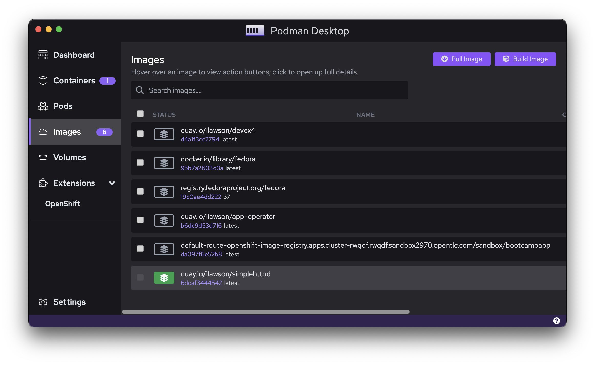Podman Desktop user interface.
