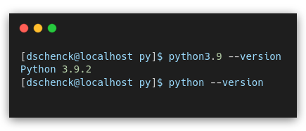 Results of running the Python version command.