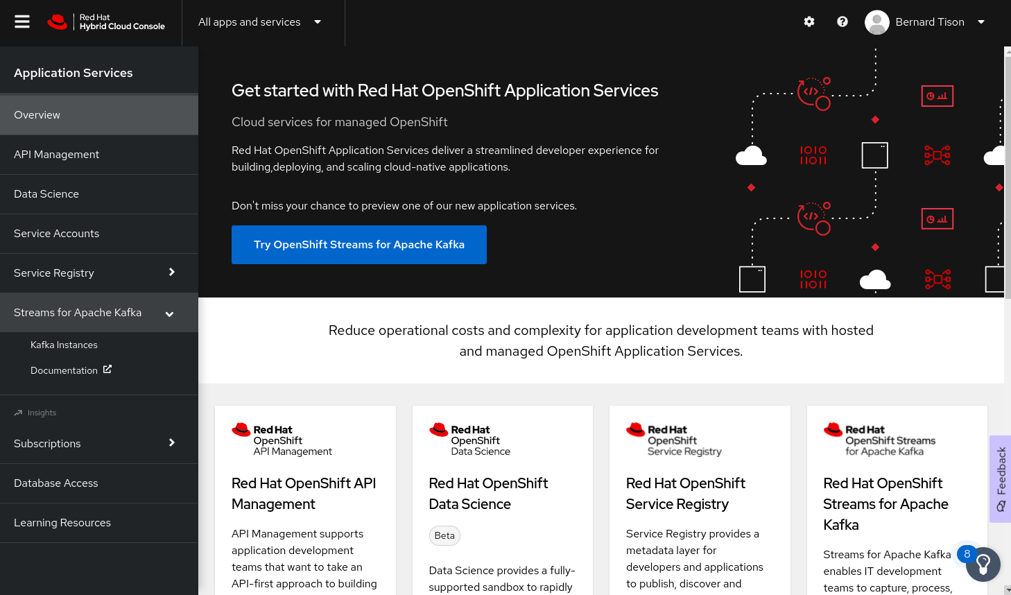 The Application Services landing page on console.redhat.com.