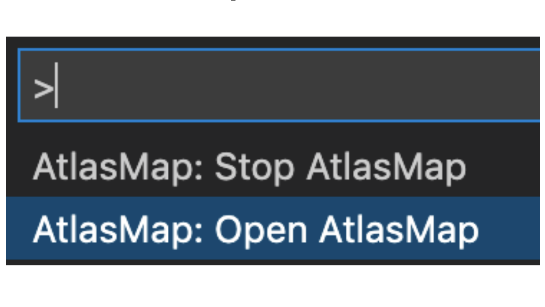 ​​The VS Code command palette shows how start (open) and stop AtlasMap.
