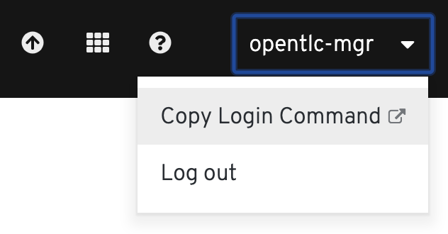 dropdown screen with two options: Copy Login Command and Log out