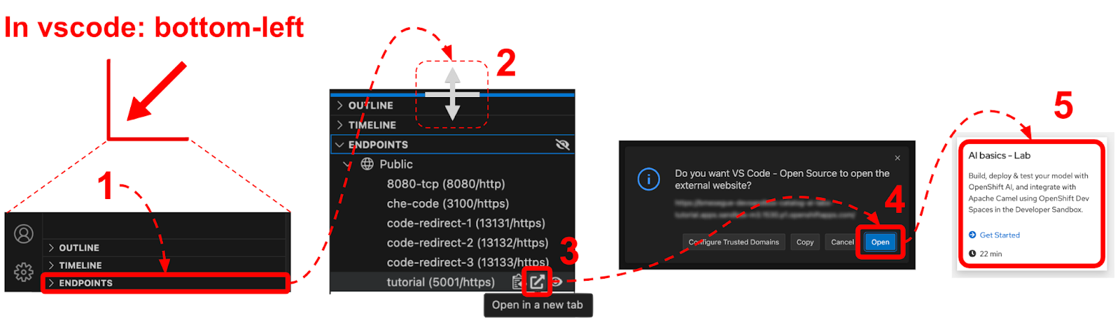 Mouse actions in VS Code to open the tutorial.