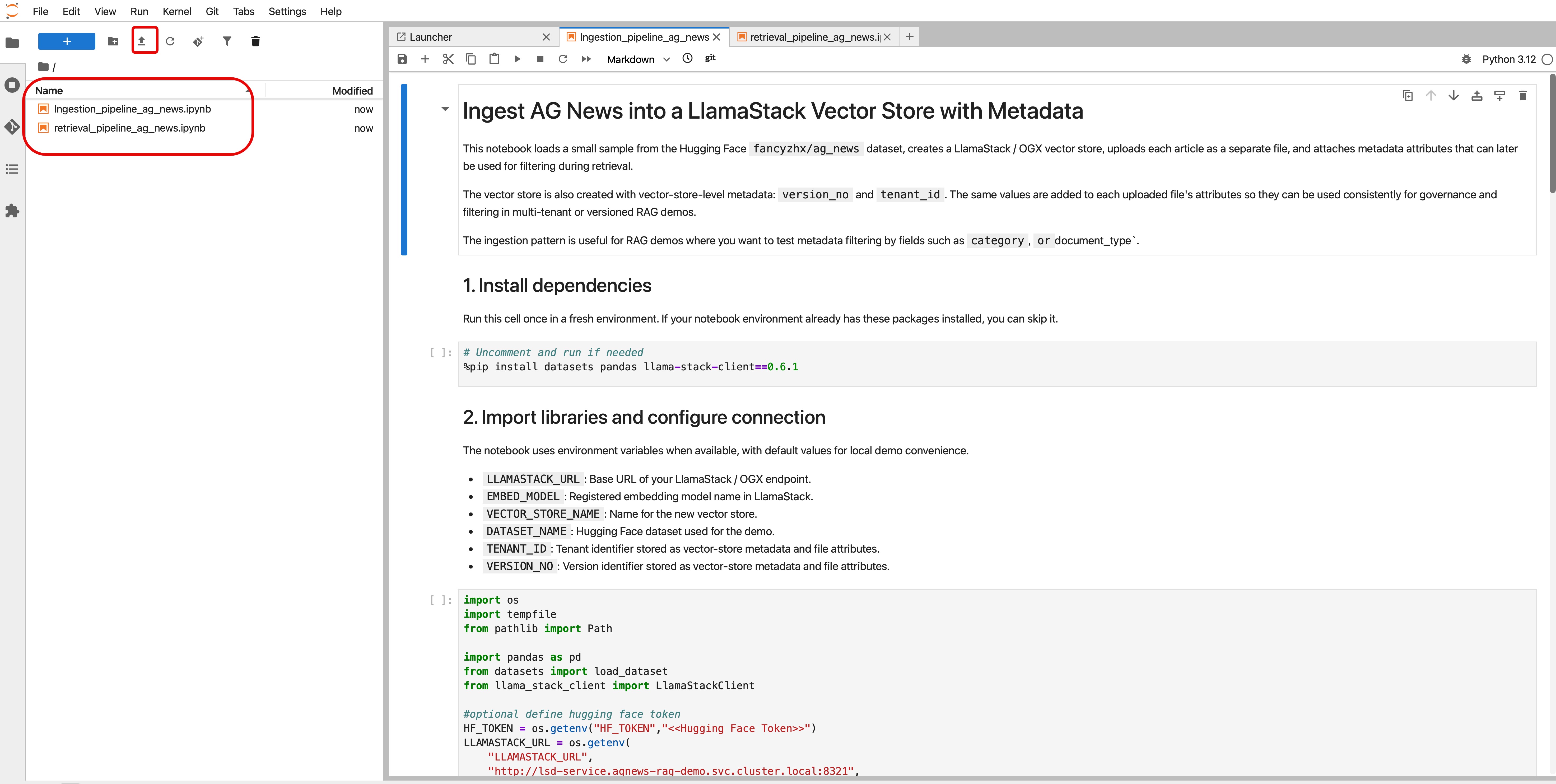 Figure 2: Import notebook files into the workbench