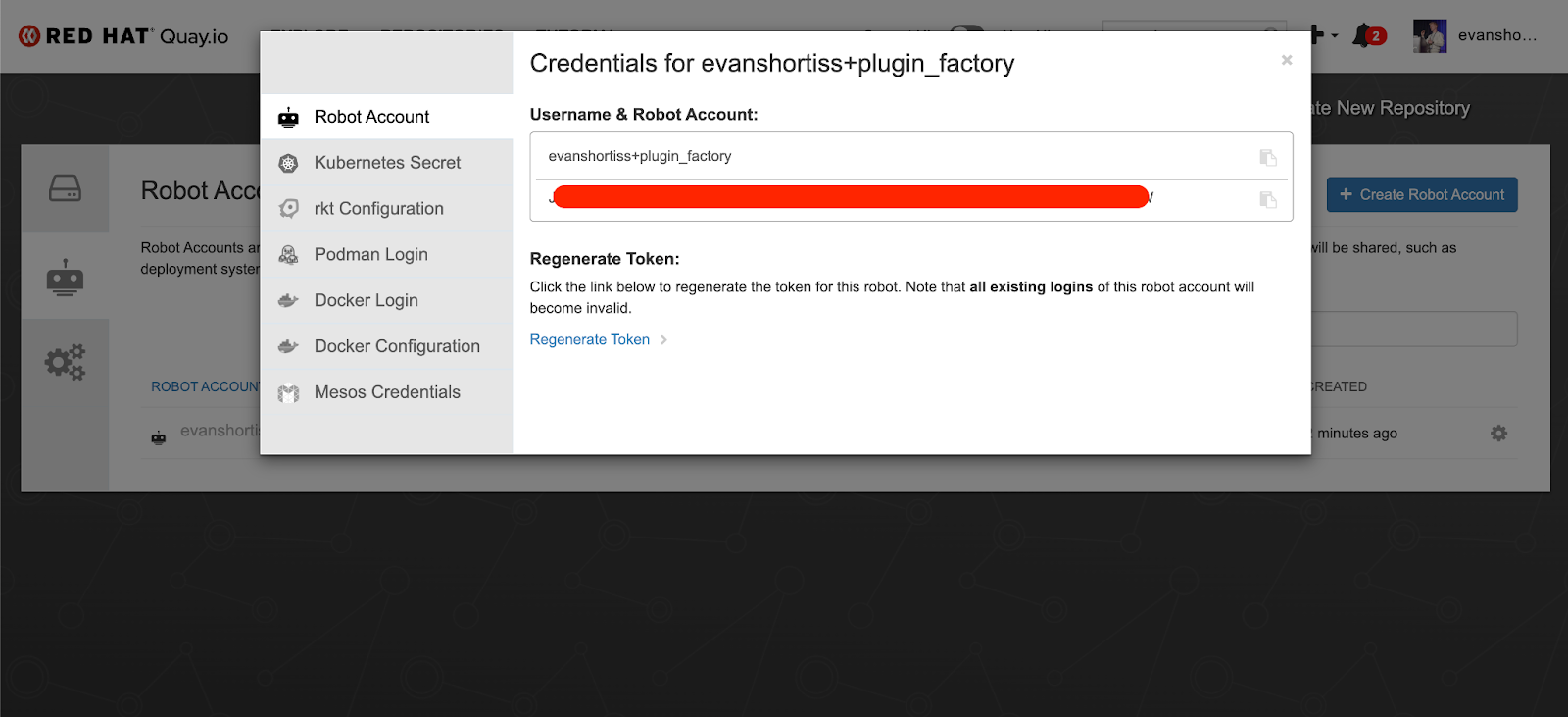 Obtaining a Quay Robot Account password