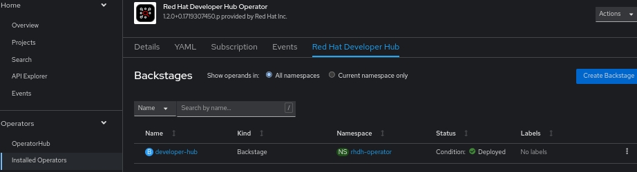 Red Hat Developer Hub > Backstages.