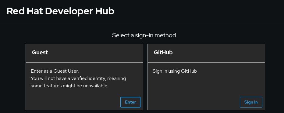 Red Hat Developer Hub > Select a sign-in method.