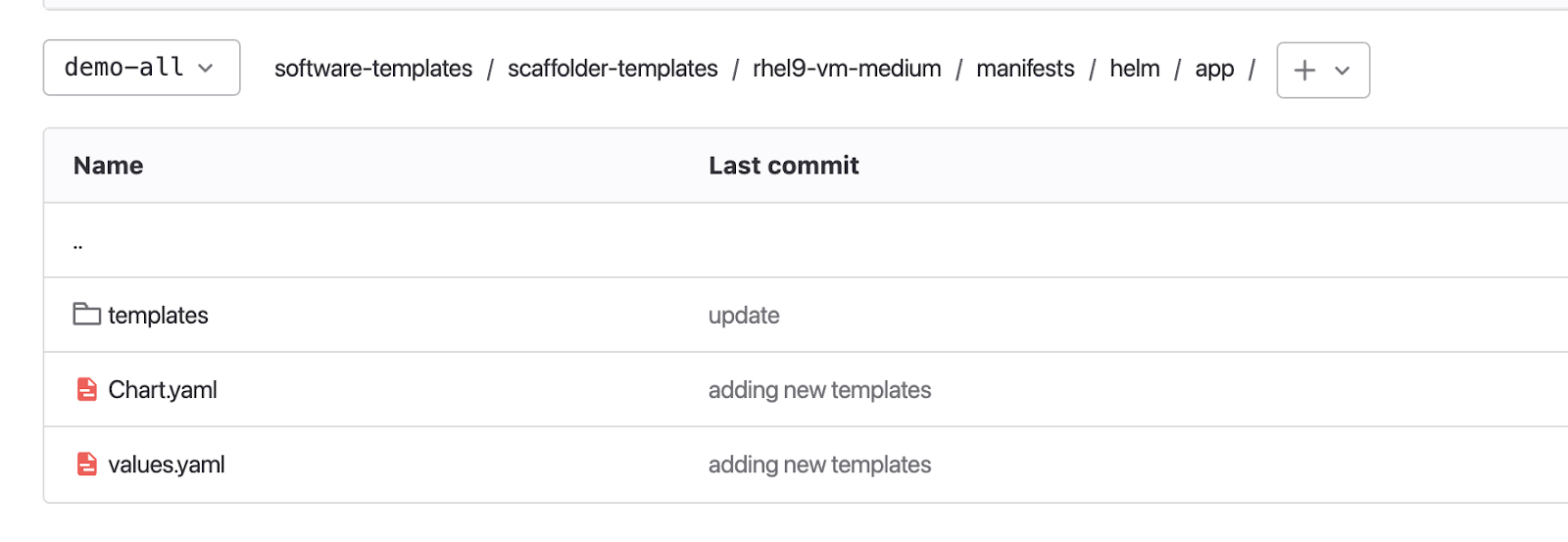 A view of the Helm directory containing the VMs Helm definitions needed to build the VM.