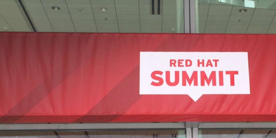 Signage for the Red Hat Summit at Moscone West in San Francisco