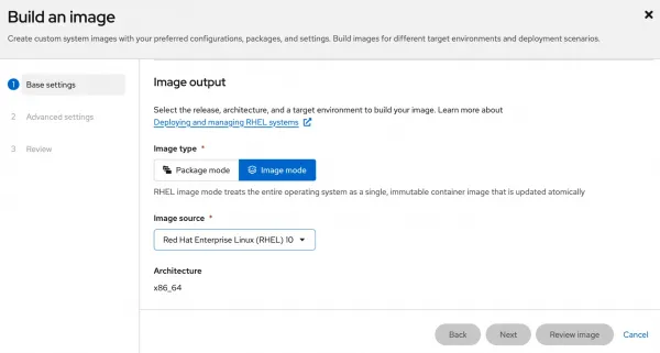 Select Image mode in the image blueprint creation wizard.